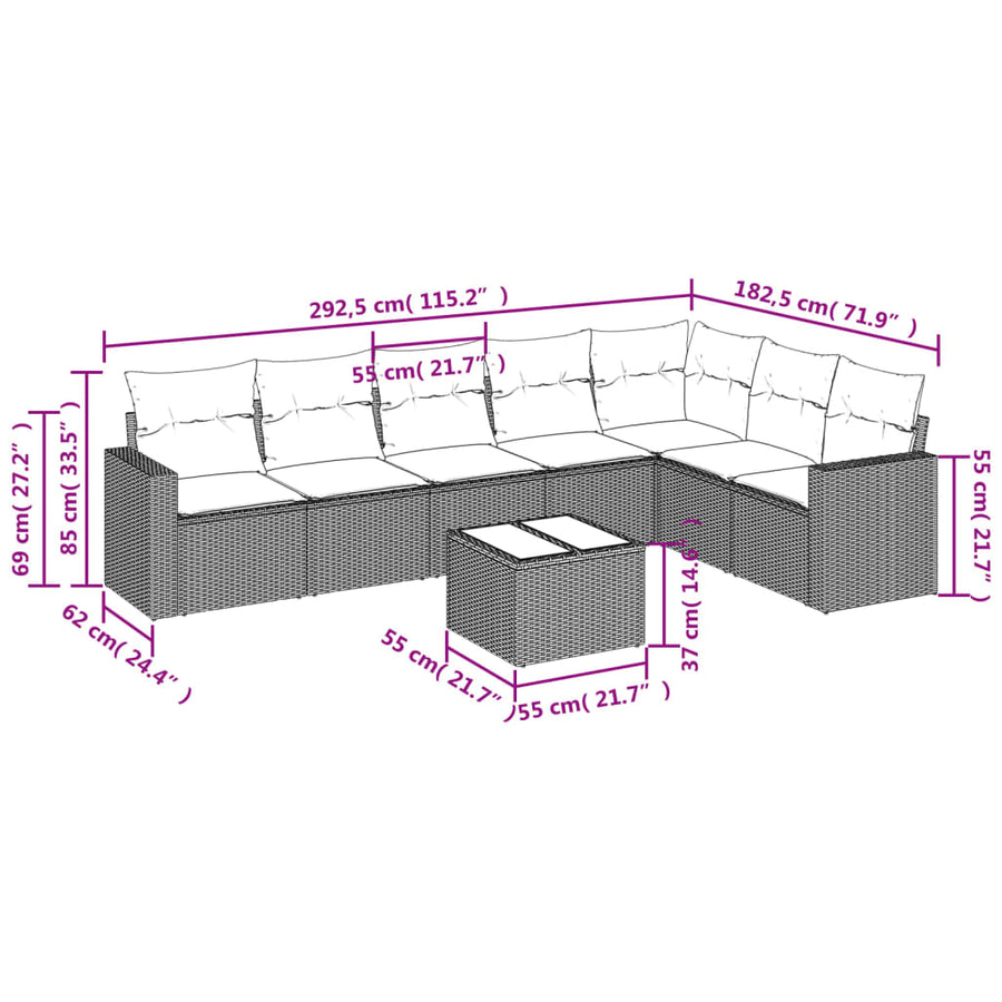 8-Delige Loungeset Met Kussens Poly Rattan Beige