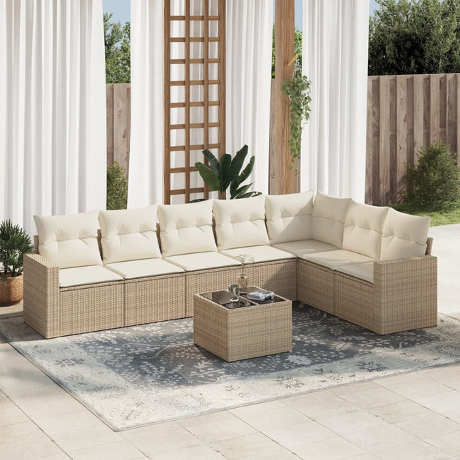 8-Delige Loungeset Met Kussens Poly Rattan Beige