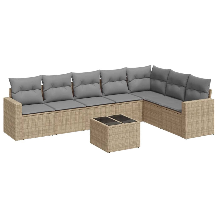8-Delige Loungeset Met Kussens Poly Rattan Beige