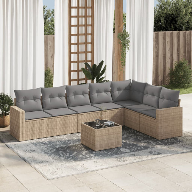 8-Delige Loungeset Met Kussens Poly Rattan Beige