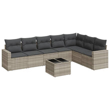 8-delige Loungeset met kussens poly rattan lichtgrijs