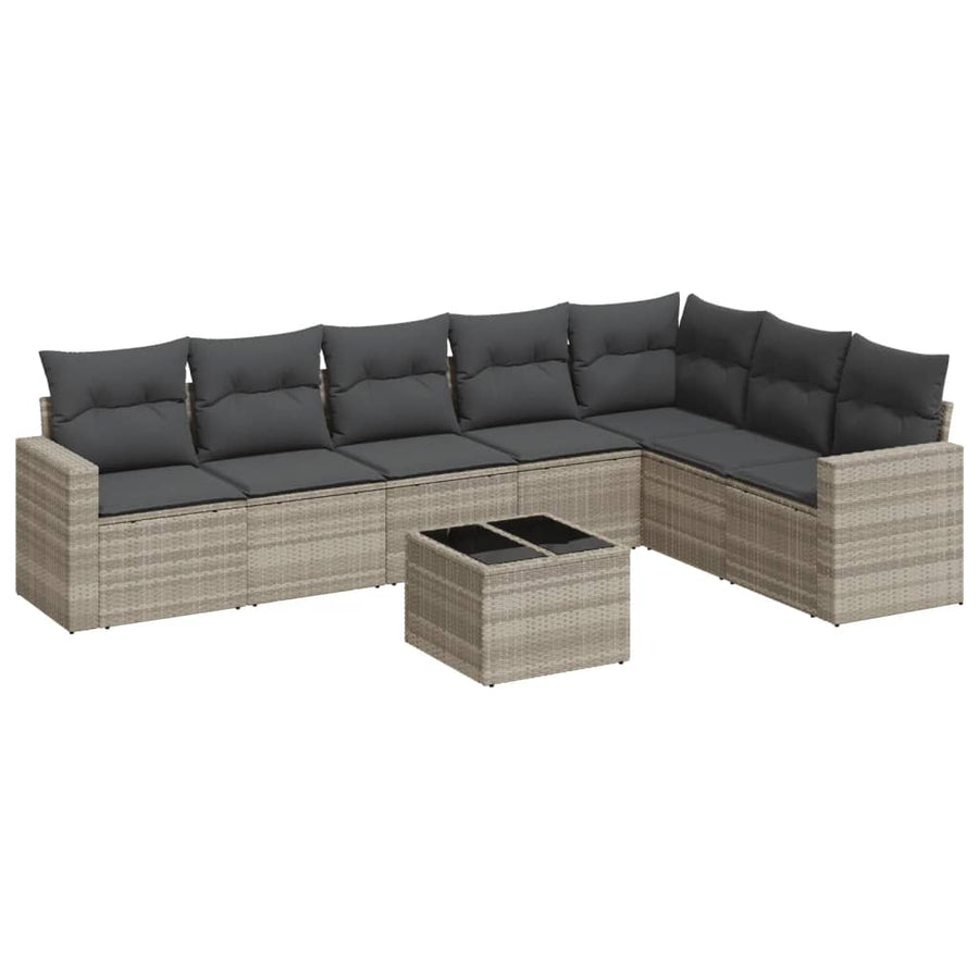 8-delige Loungeset met kussens poly rattan lichtgrijs