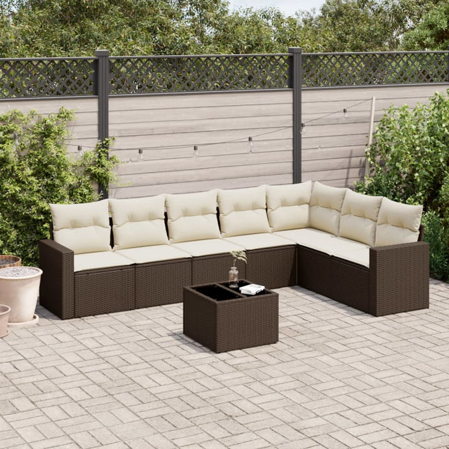 8-delige Loungeset met kussens poly rattan bruin