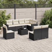 Loungeset 9-delig poly rattan zwart met kussens