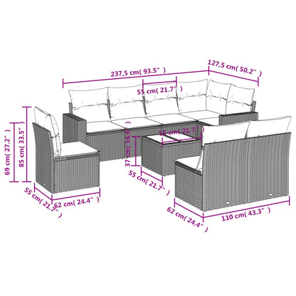 9-Delige Loungeset Met Kussens Poly Rattan Beige