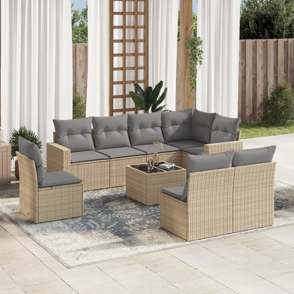 9-Delige Loungeset Met Kussens Poly Rattan Beige