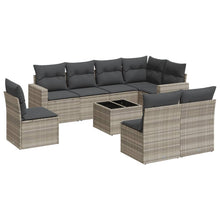 9-delige Loungeset met kussens poly rattan lichtgrijs
