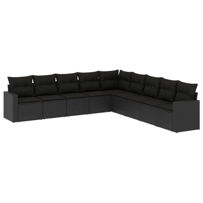 9-Delige Loungeset Met Kussens Poly Rattan Zwart