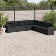 9-piece Lounge Set with cushions poly rattan black