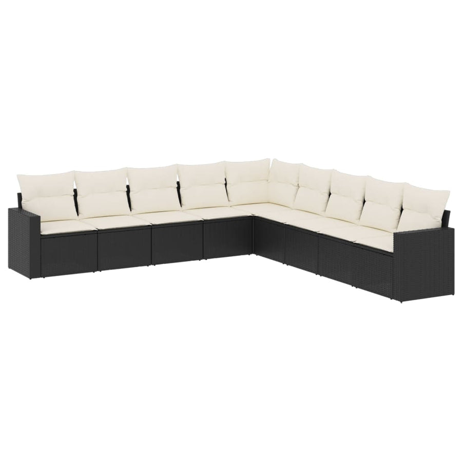 9-Delige Loungeset Met Kussens Poly Rattan Zwart