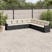 9-piece Lounge Set with cushions poly rattan black