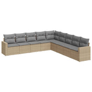 9-piece Lounge Set with Cushions Poly Rattan Beige