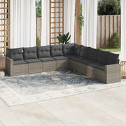 9-piece Loungeset with cushions poly rattan grey