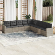 9-piece Lounge Set with Cushions Poly Rattan Light Grey