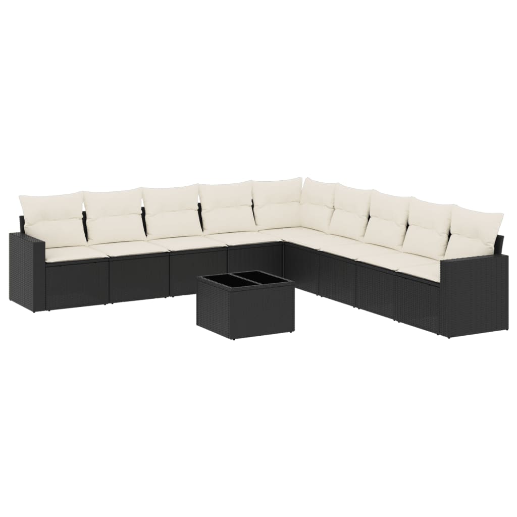 10-Delige Loungeset Met Kussens Poly Rattan Zwart