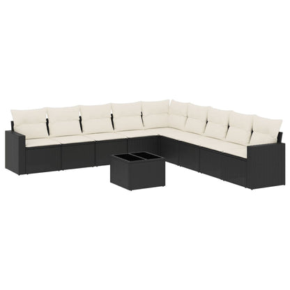 10-Delige Loungeset Met Kussens Poly Rattan Zwart