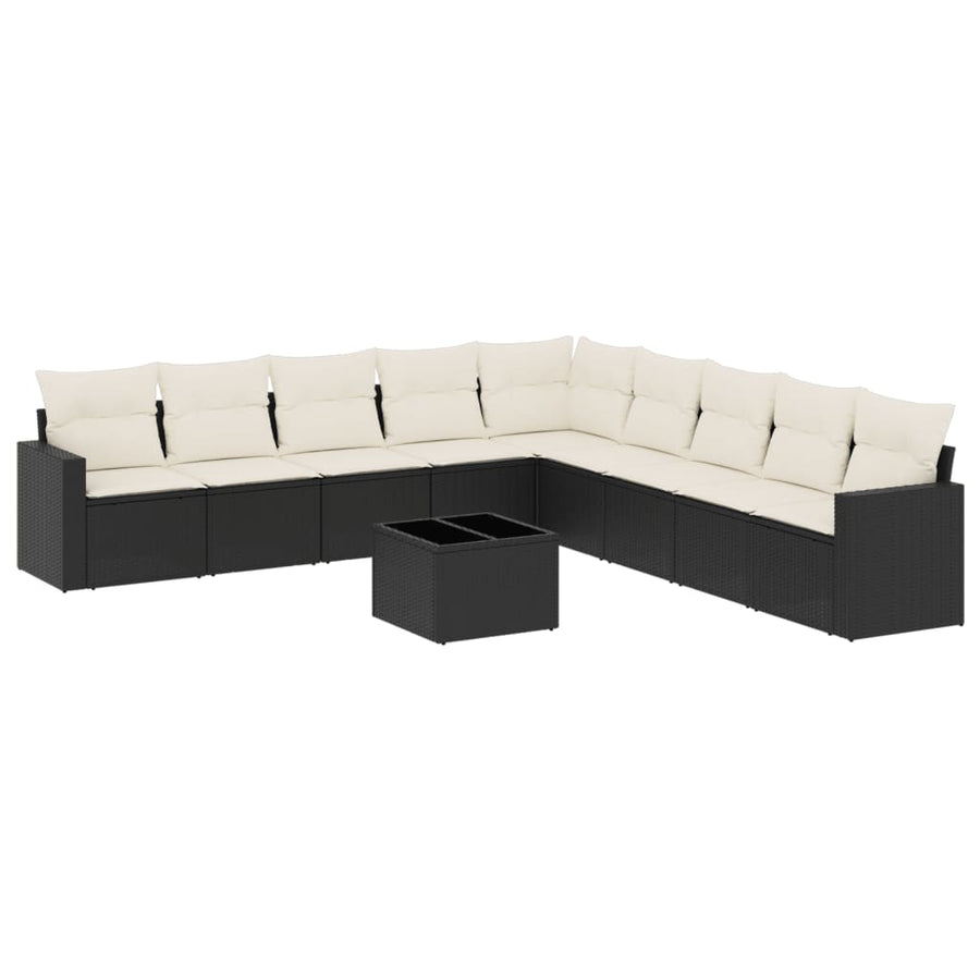 10-Delige Loungeset Met Kussens Poly Rattan Zwart