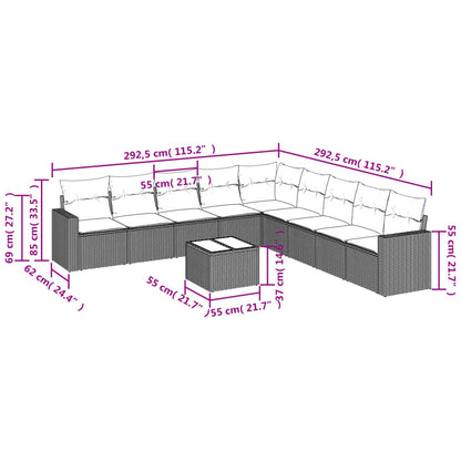 10-Delige Loungeset Met Kussens Poly Rattan Zwart