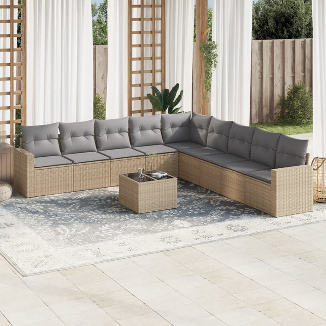 10-Delige Loungeset Met Kussens Poly Rattan Beige