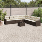 10-delige Loungeset met kussens poly rattan bruin