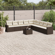 10-piece Lounge Set with cushions poly rattan brown