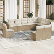 10-piece Lounge Set with Cushions Poly Rattan Beige