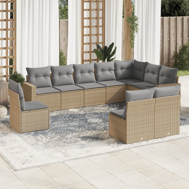 10-Delige Loungeset Met Kussens Poly Rattan Beige