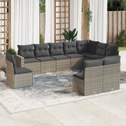 10-piece Lounge Set with Cushions Poly Rattan Grey