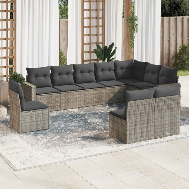 10-Delige Loungeset Met Kussens Poly Rattan Grijs