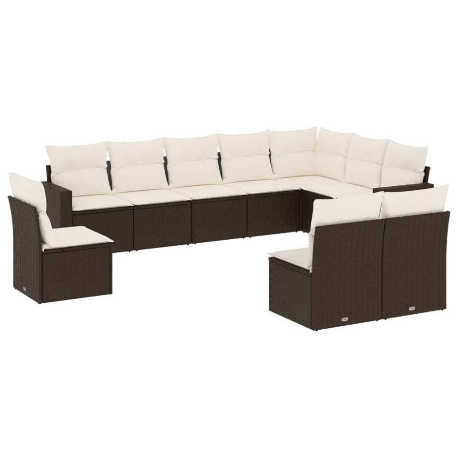0-Delige Loungeset Met Kussens Poly Rattan Bruin en crème Zonder tafel