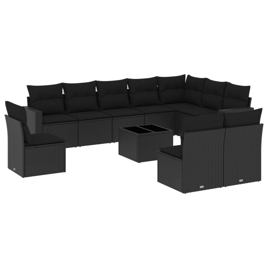 11-Delige Loungeset Met Kussens Poly Rattan Zwart