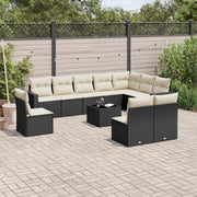 11-piece Lounge Set with Cushions Poly Rattan Black