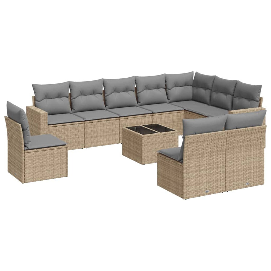 11-Delige Tuinset Met Kussens Poly Rattan Beige
