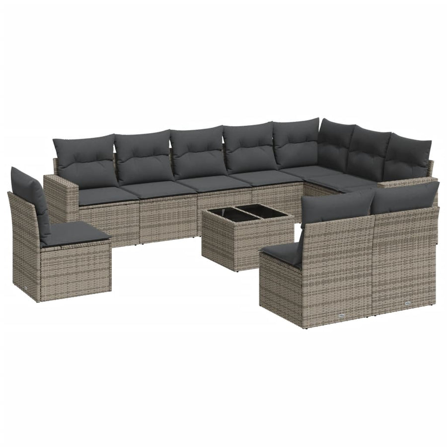 11-Delige Loungeset Met Kussens Poly Rattan Grijs