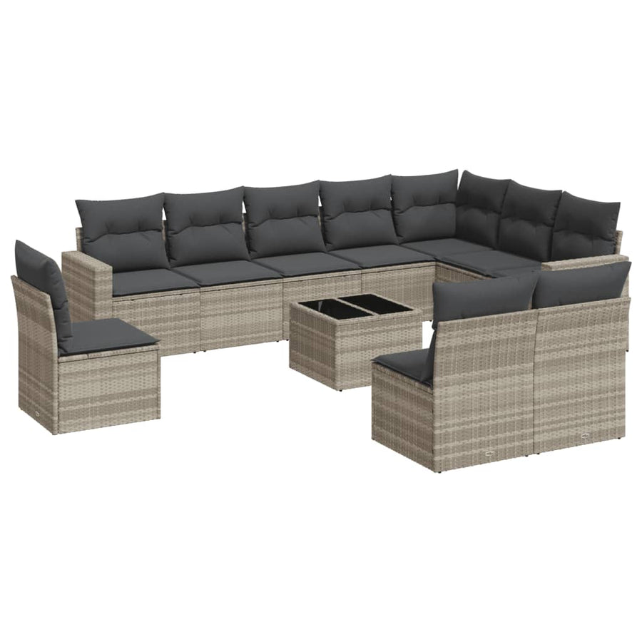 11-delige Loungeset met kussens poly rattan lichtgrijs