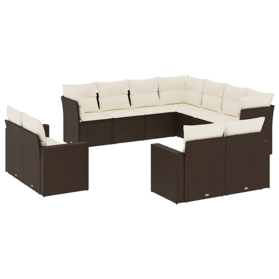 11-delige Loungeset met kussens poly rattan bruin Bruin en crème Zonder tafel