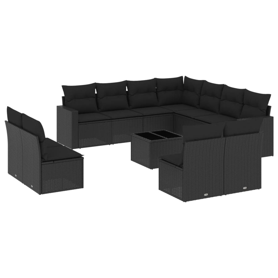 12-Delige Loungeset Met Kussens Poly Rattan Zwart