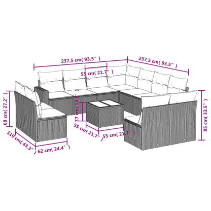 12-Delige Loungeset Met Kussens Poly Rattan Zwart