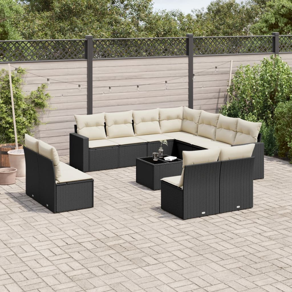 12-Delige Loungeset Met Kussens Poly Rattan Zwart