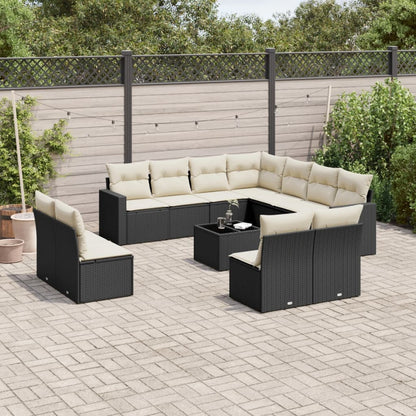 12-Delige Loungeset Met Kussens Poly Rattan Zwart