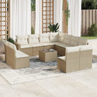 12-piece lounge set with cushions poly rattan beige