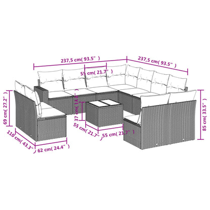 12-Delige Loungeset Met Kussens Poly Rattan Beige