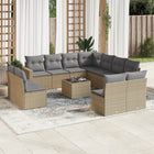 12-piece lounge set with cushions poly rattan beige