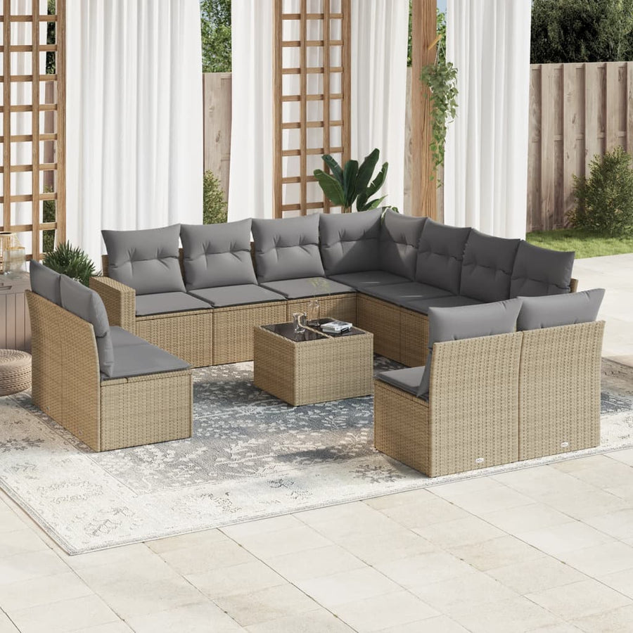12-Delige Loungeset Met Kussens Poly Rattan Beige