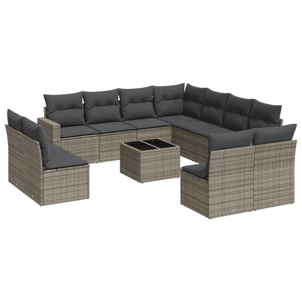 12-Delige Loungeset Met Kussens Poly Rattan Grijs