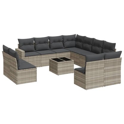 12-delige Loungeset met kussens poly rattan lichtgrijs