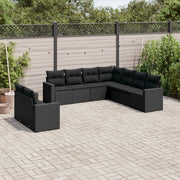 Loungeset 9-delig poly rattan zwart met kussens
