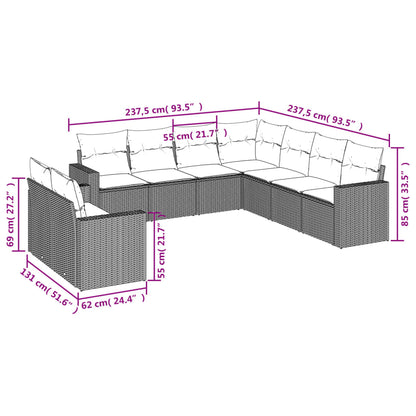 9-Delige Loungeset Met Kussens Poly Rattan Zwart