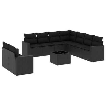 10-Delige Loungeset Met Kussens Poly Rattan Zwart