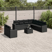Loungeset 10-delig poly rattan zwart